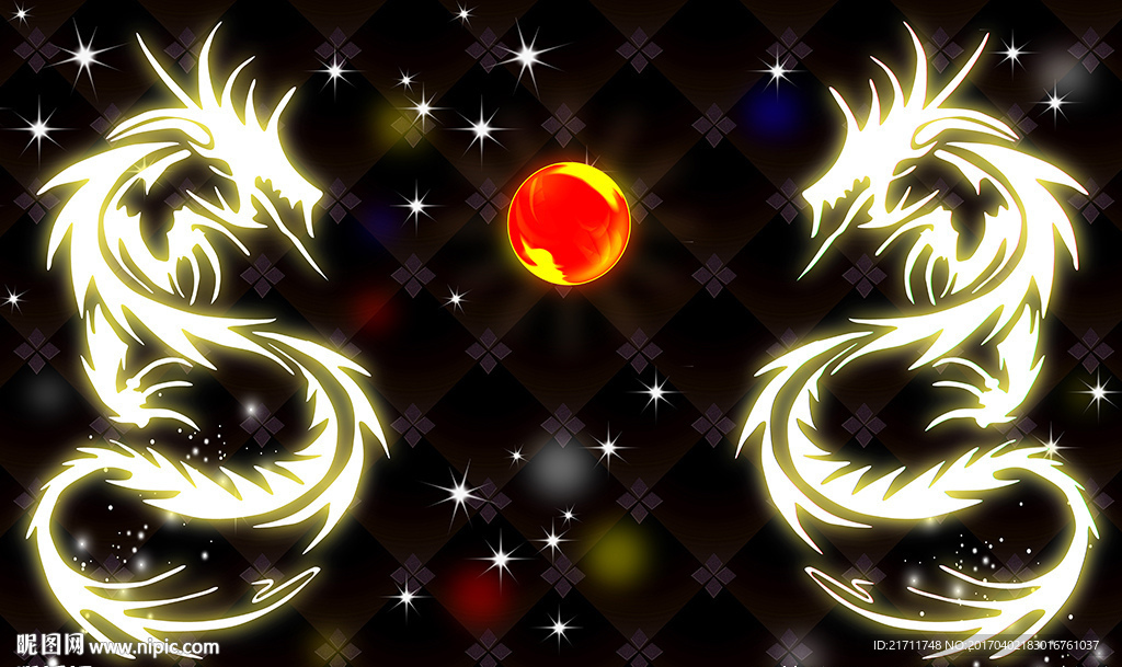 梦幻星空双龙吐珠电视背景墙