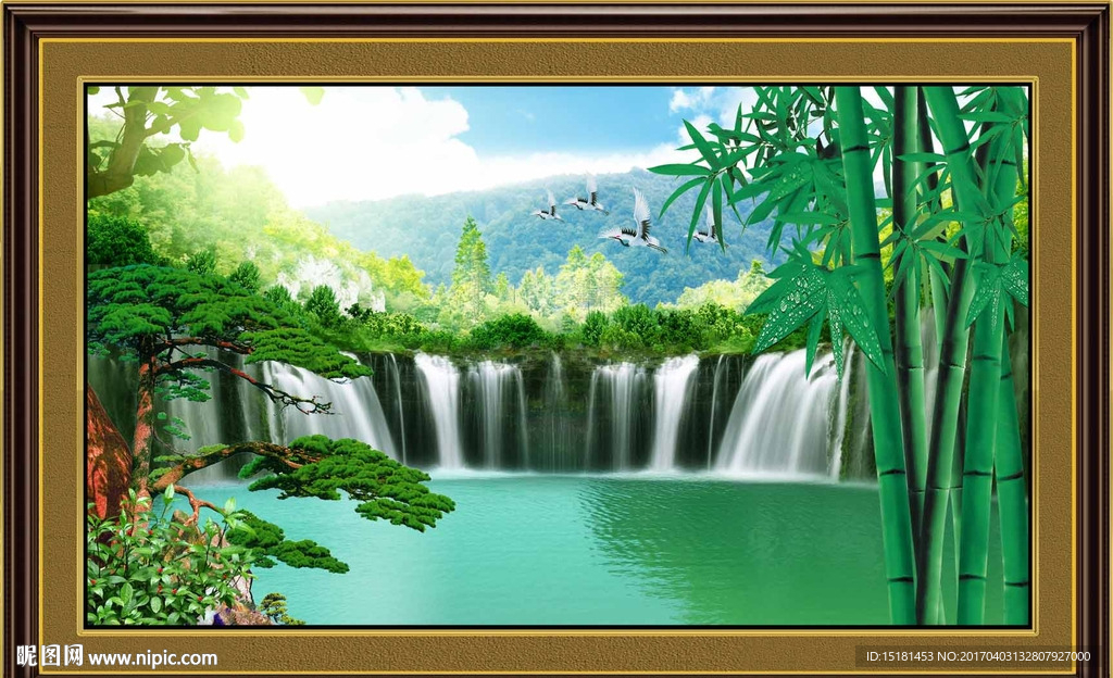 流水生财竹子图