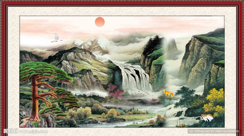 旭日东升 迎客松