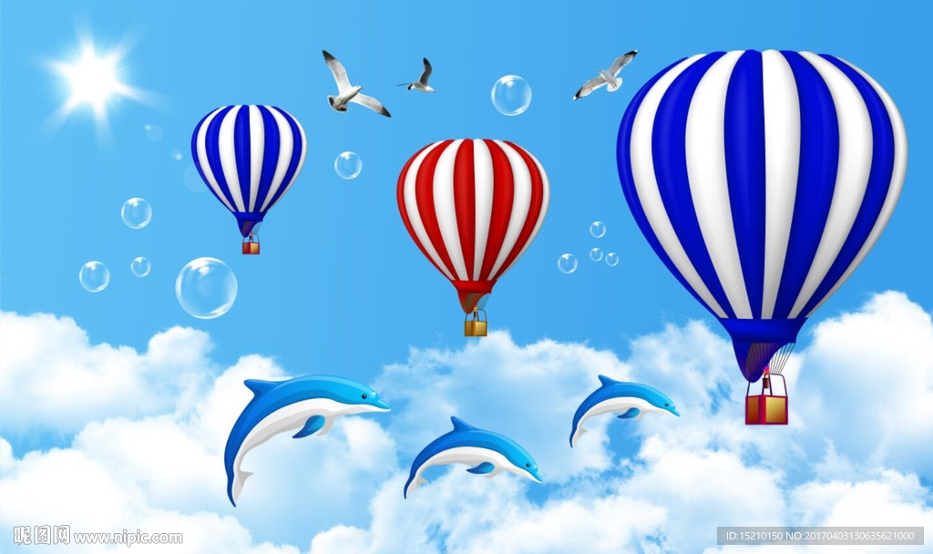 蓝天白云热气球