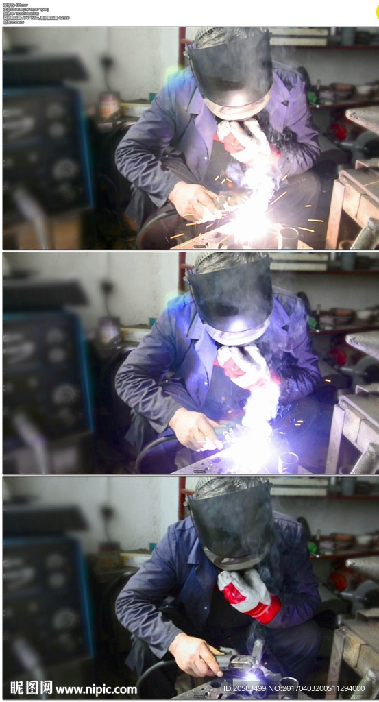 电焊工人焊接火花