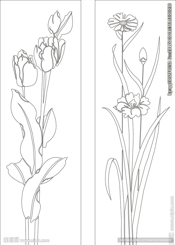 花草移门缕空玻璃雕刻刻绘图案