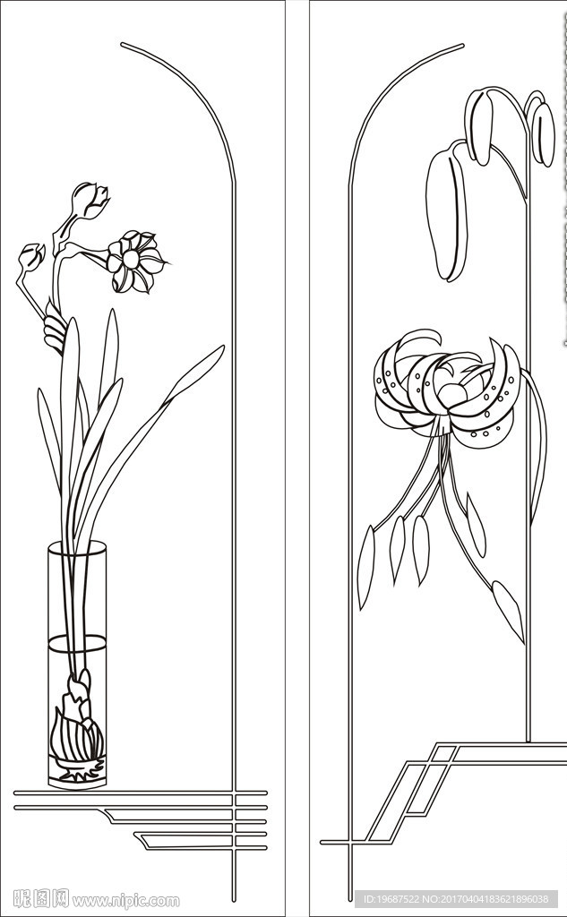 花草移门缕空玻璃雕刻刻绘图案