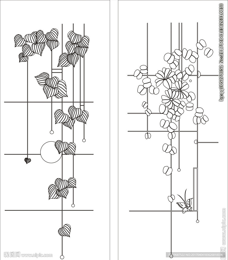 花草移门缕空玻璃雕刻刻绘图案