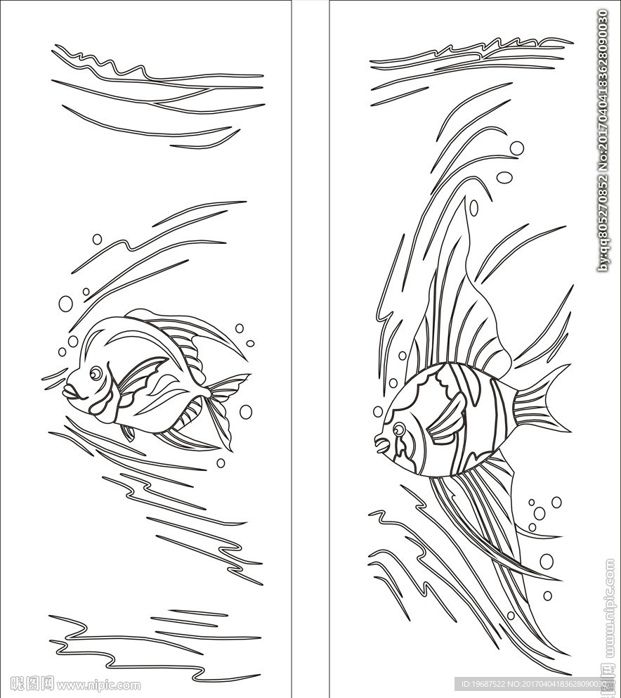 海洋移门缕空玻璃雕刻刻绘图案