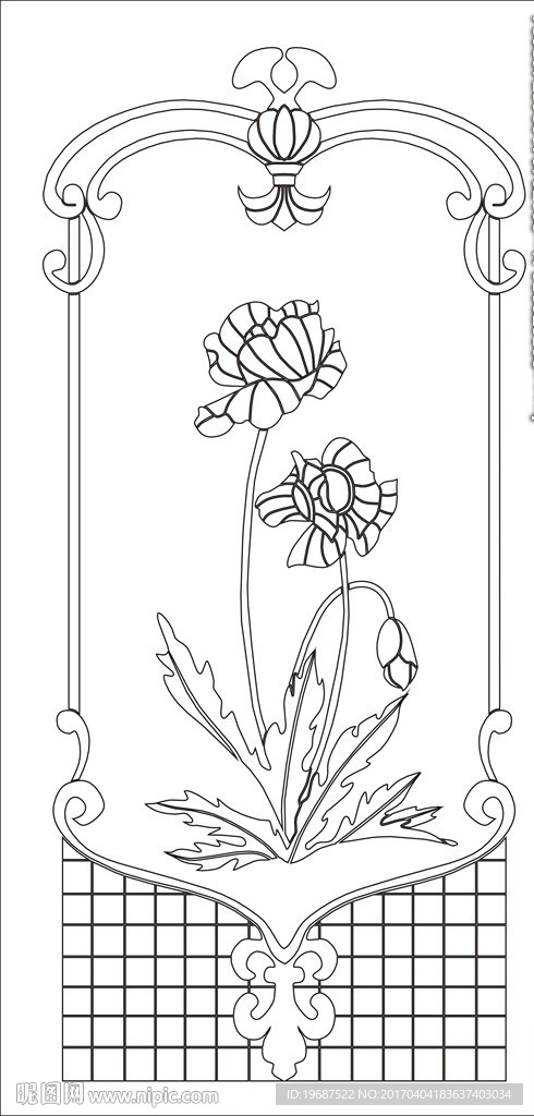花草移门缕空玻璃雕刻刻绘图案