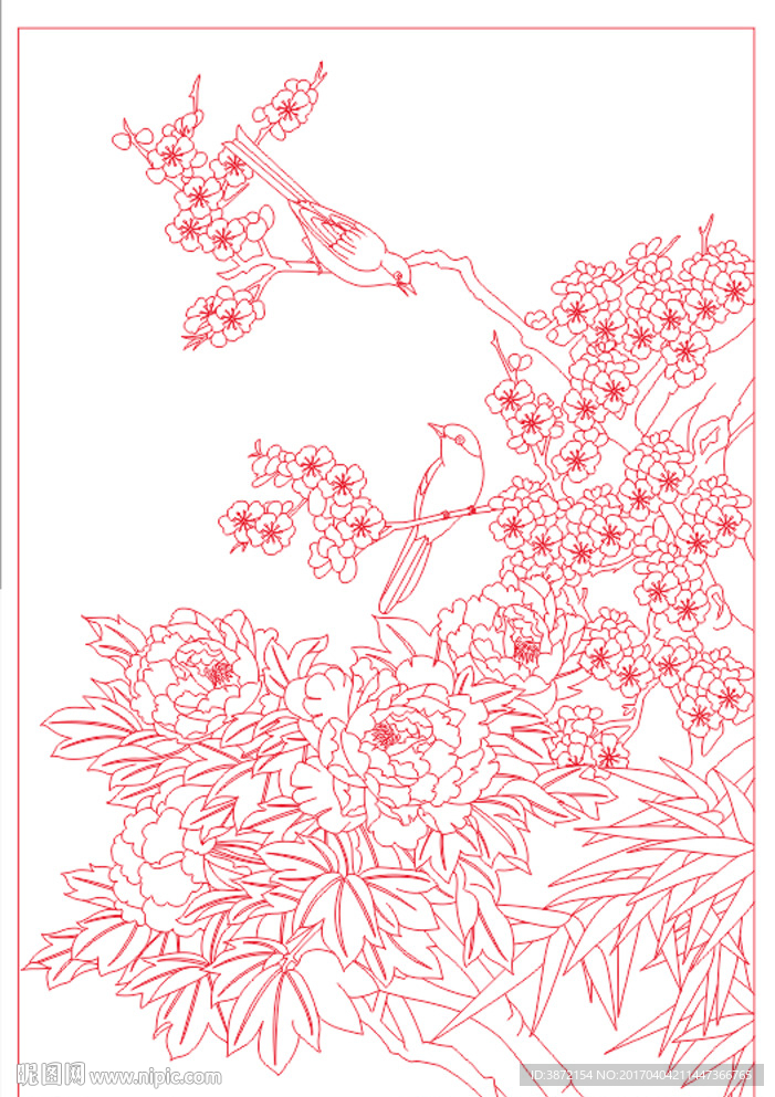 牡丹梅花小鸟
