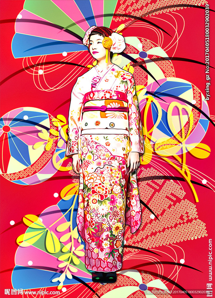 和服少女插画