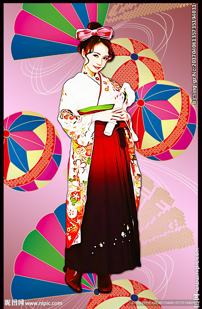 日本和服少女插画分层