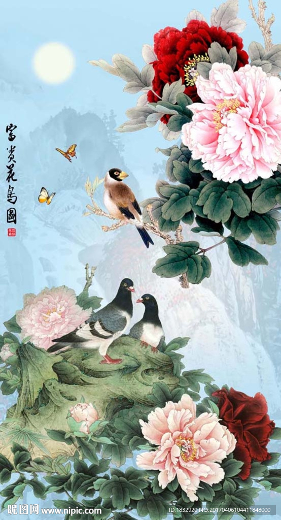 国画牡丹花鸟