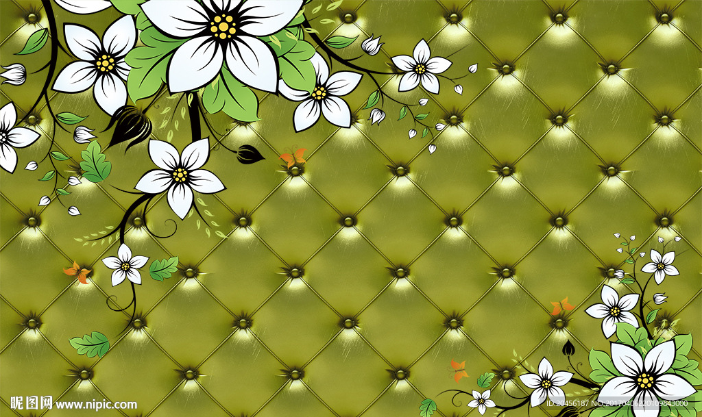 3D青色花卉背景墙