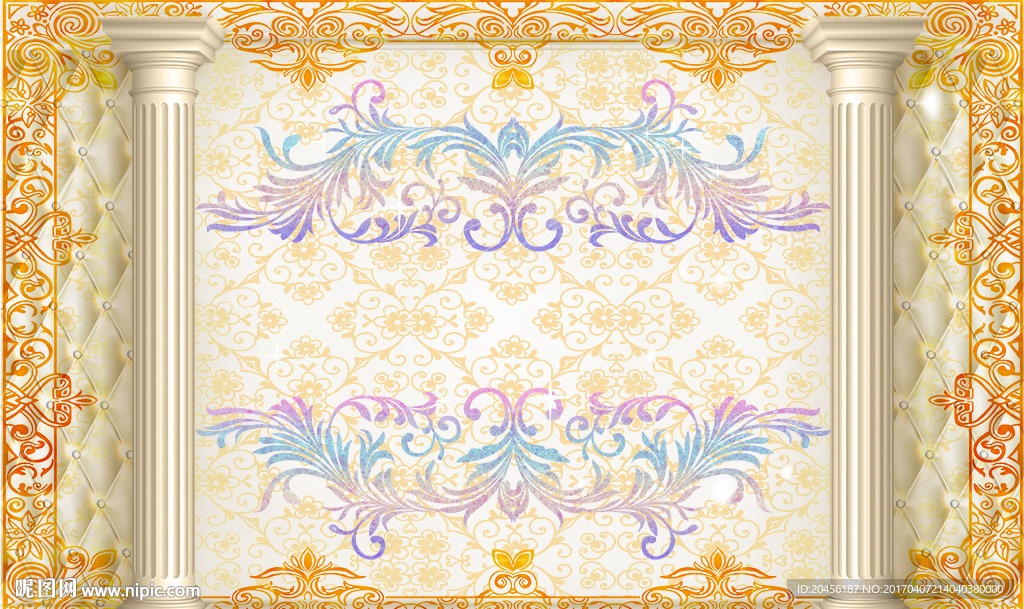 3D柱子大理石背景墙