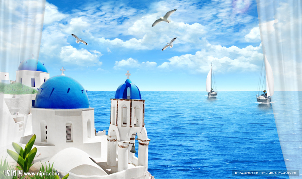 3D立体唯美爱琴海电视背景墙