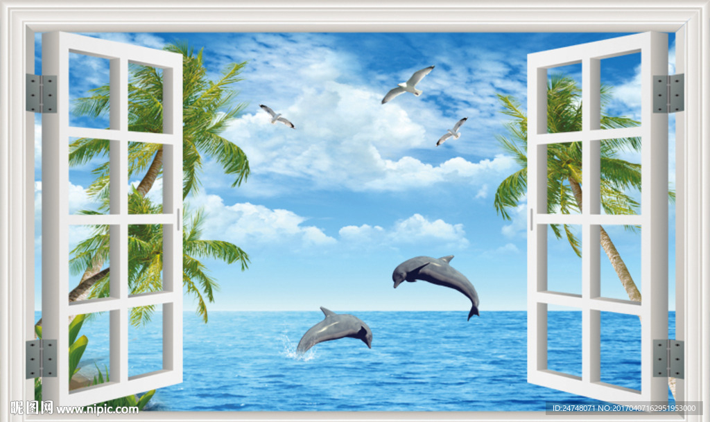 3D立体假窗大海电视背景墙