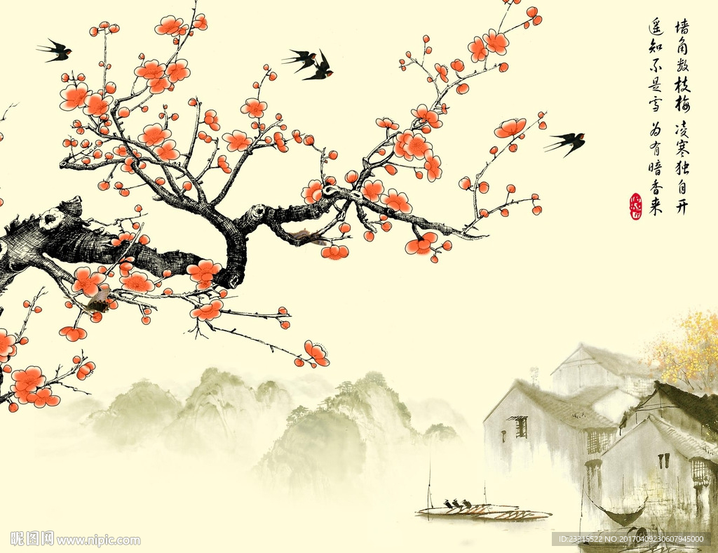 梅花香自苦寒来彩雕电视背景墙