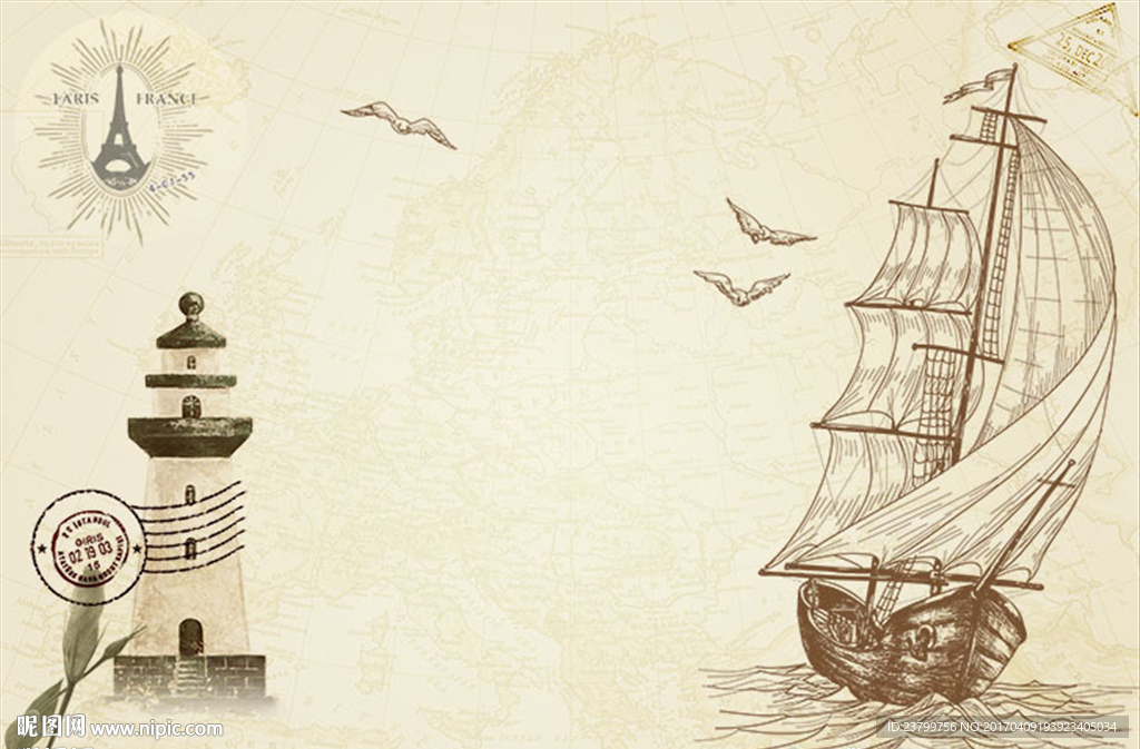 欧式简约航海背景墙装饰画