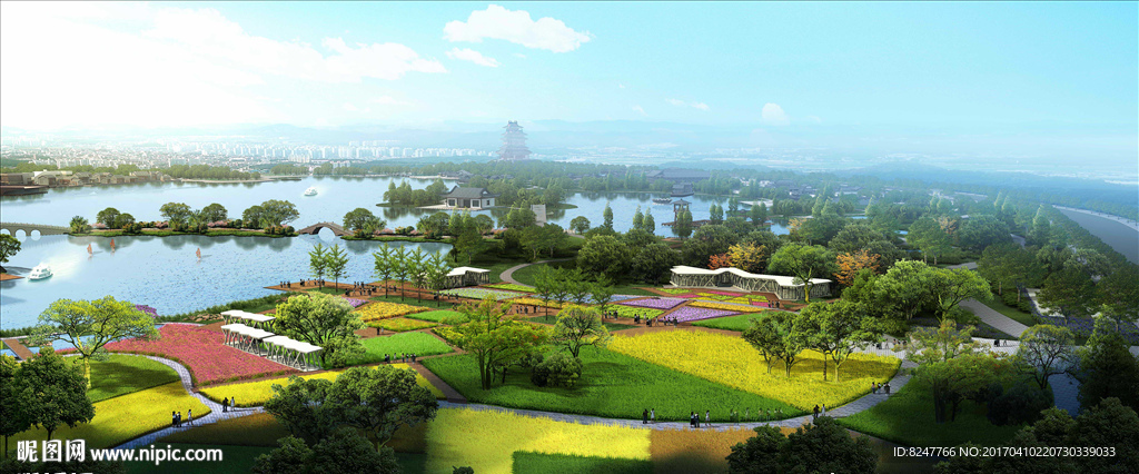 彩田景观公园鸟瞰建筑效果图