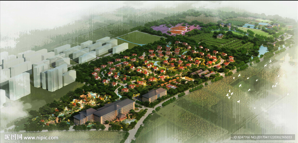 别墅群鸟瞰建筑效果图