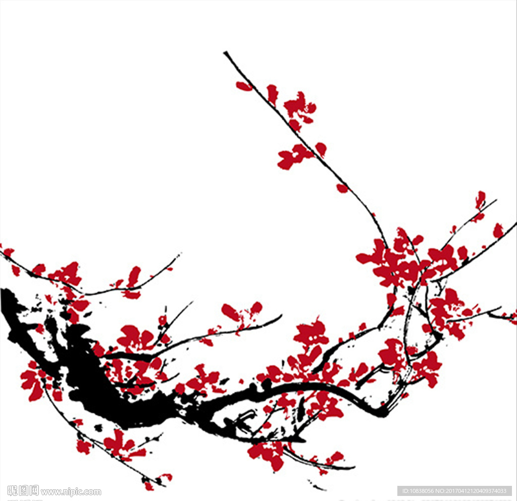 水墨画 梅花 矢量图