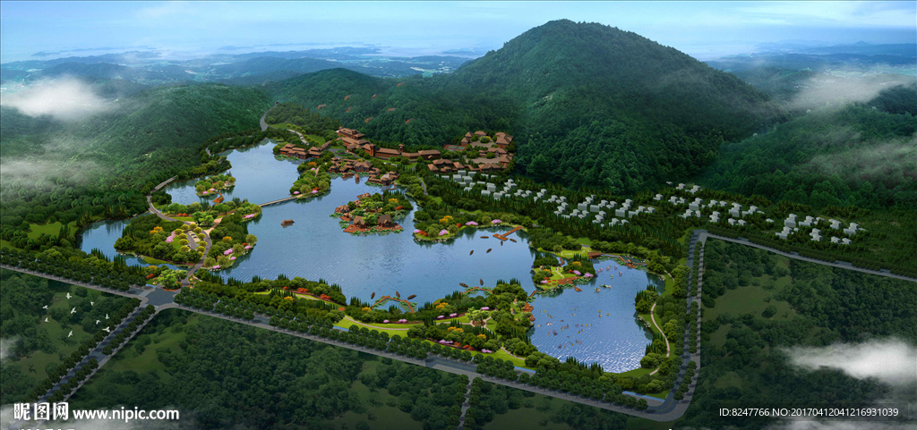 度假山庄鸟瞰景观建筑效果图