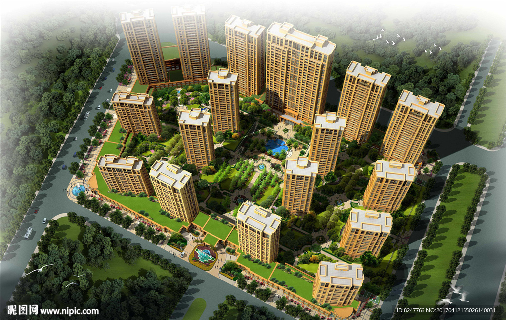 住宅区鸟瞰建筑效果图