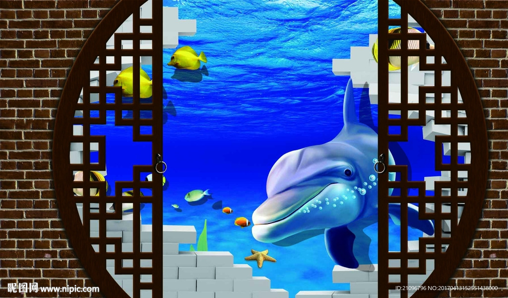 3d海豚背景墙