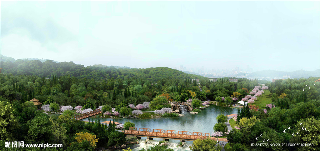 植物生态圆鸟瞰景观效果图