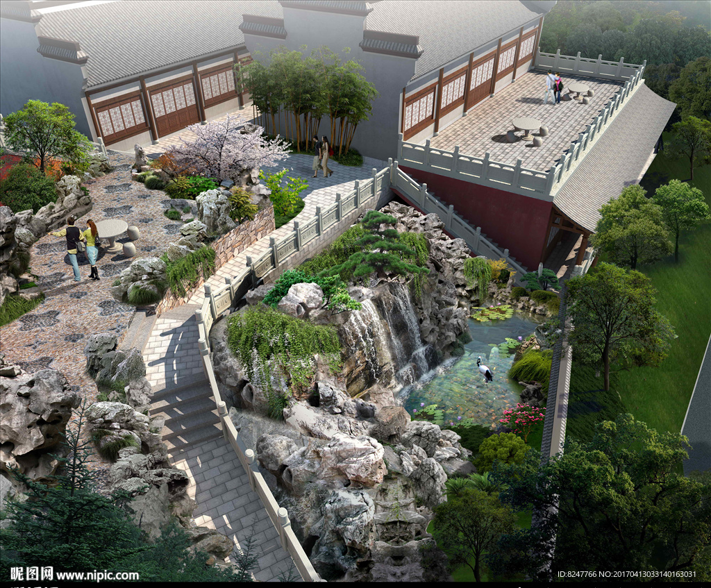 旅游古建筑鸟瞰景观效果图