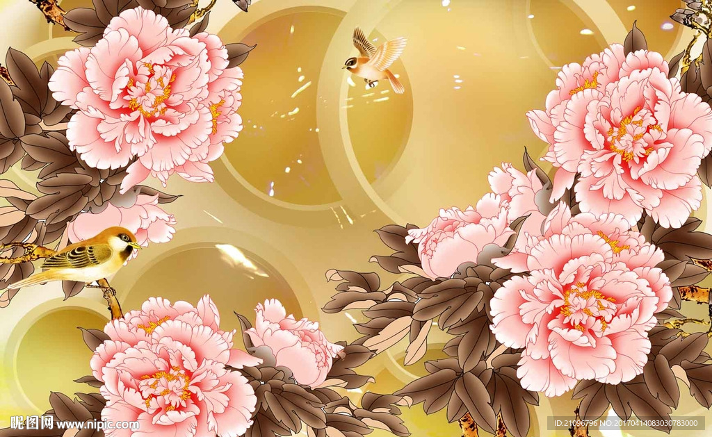 玉雕牡丹背景墙