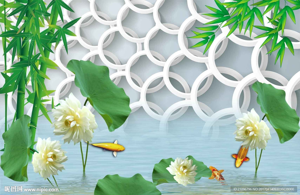 3d荷花背景墙