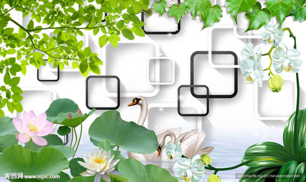 3d背景墙荷花