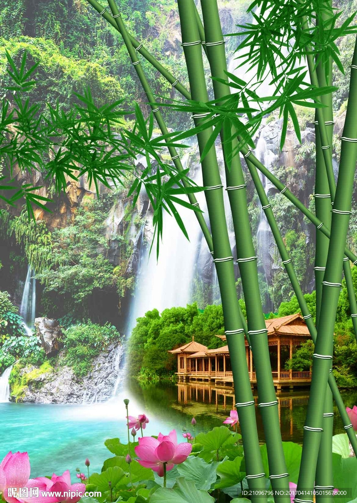 3d山水竹子背景墙