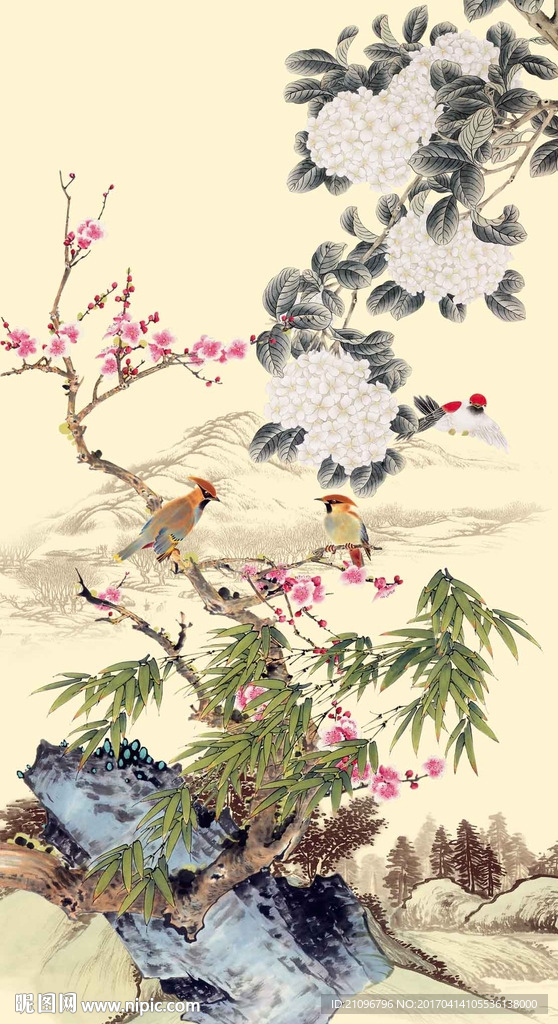 花鸟玄关背景墙