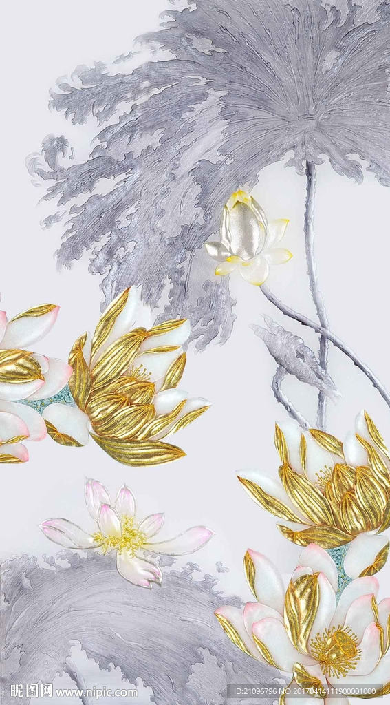 彩雕荷花背景墙