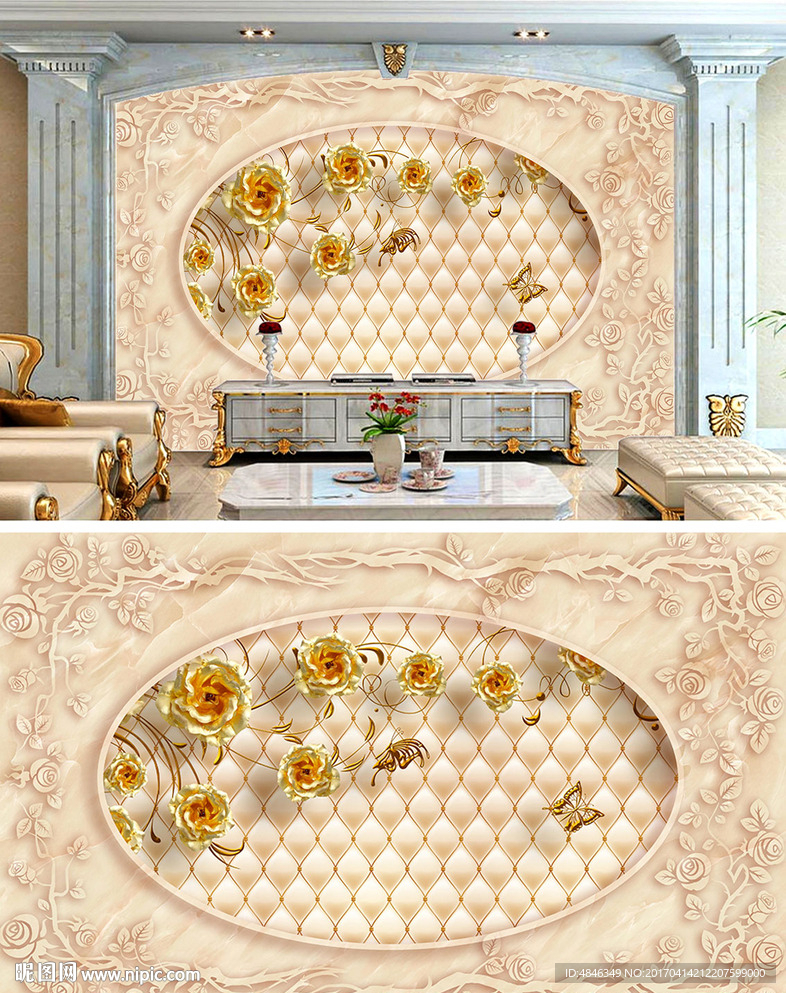 玫瑰大理石软包背景墙