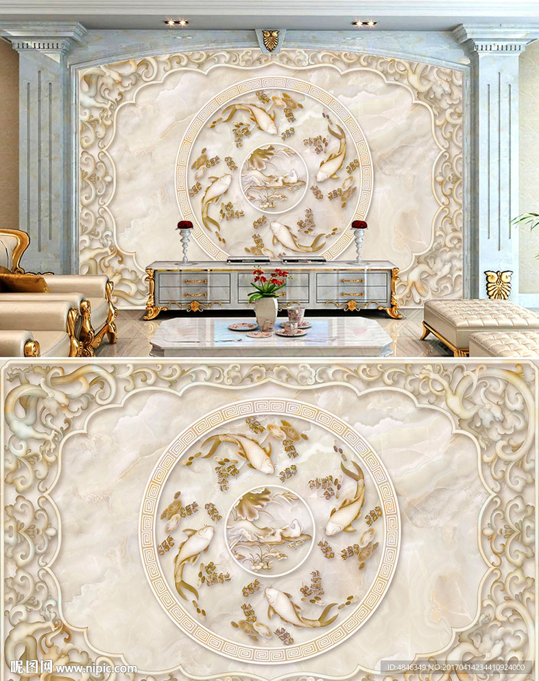 九鱼大理石背景墙