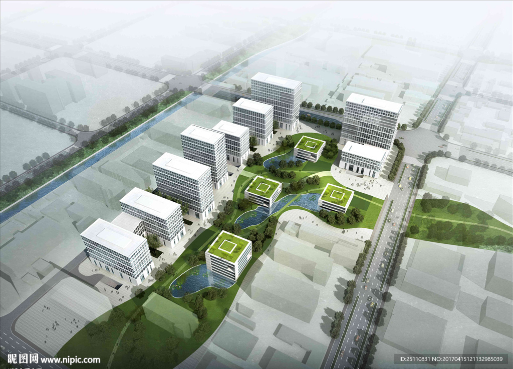 鸟瞰公建 写意风格 景观图