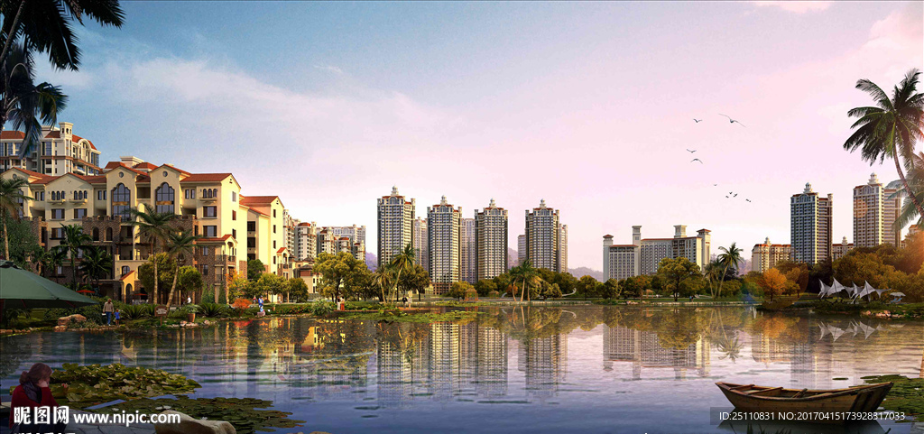 黄昏住宅图 商业街 建筑效果图