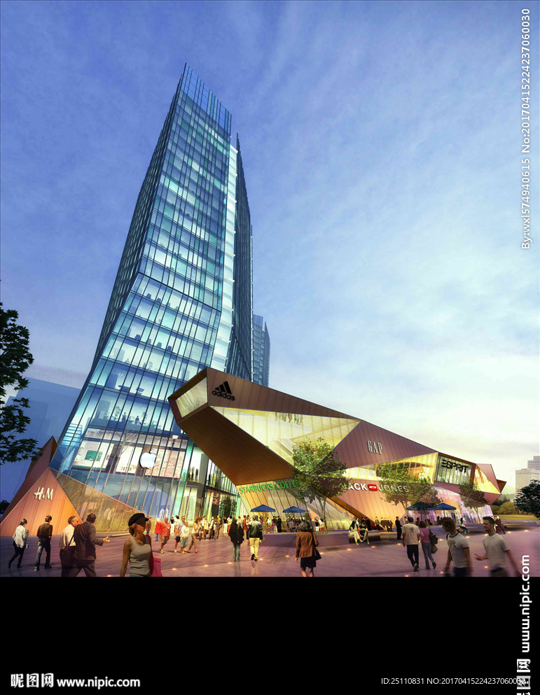 仰视公共建筑 黄昏建筑图