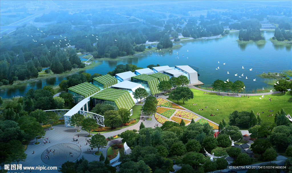 植物圆展示大厦鸟瞰建筑效果图