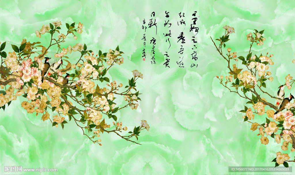 粗语大理石花鸟壁画背景墙