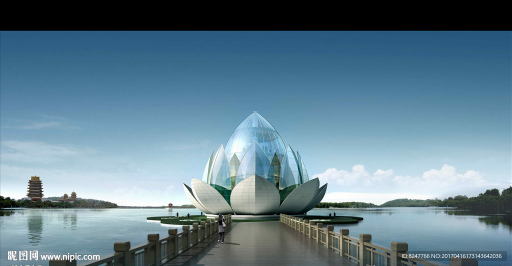 荷花建筑白天景观建筑效果图