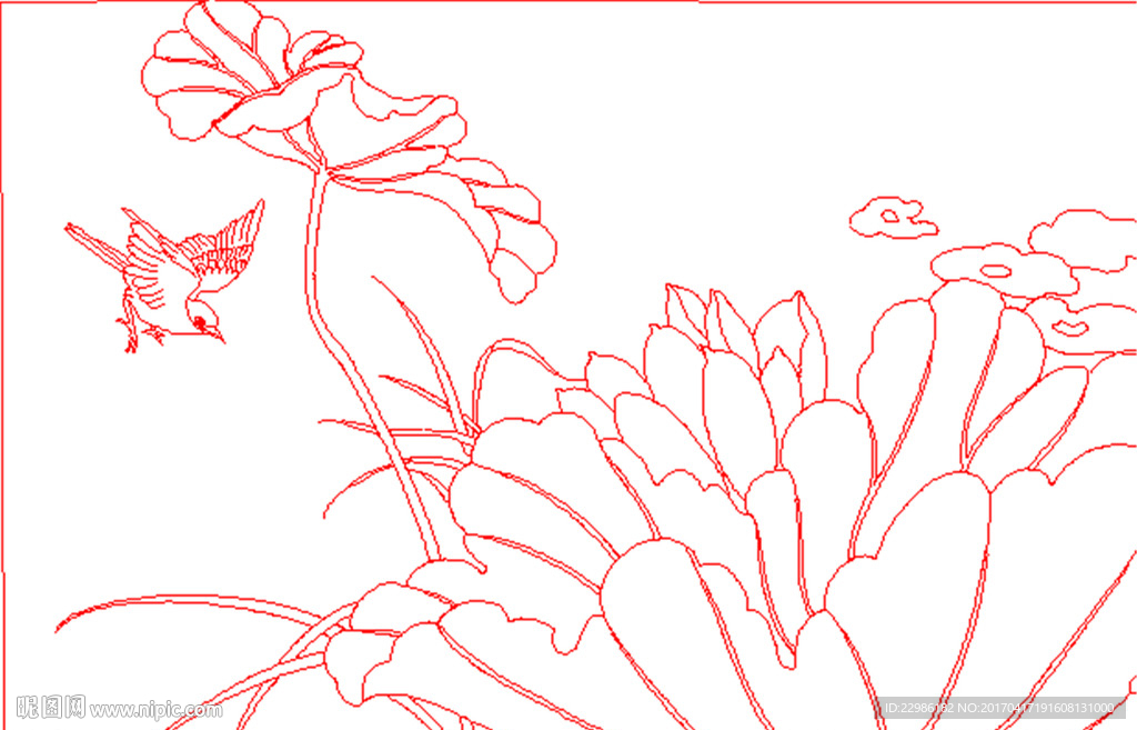 荷花矢量线条图