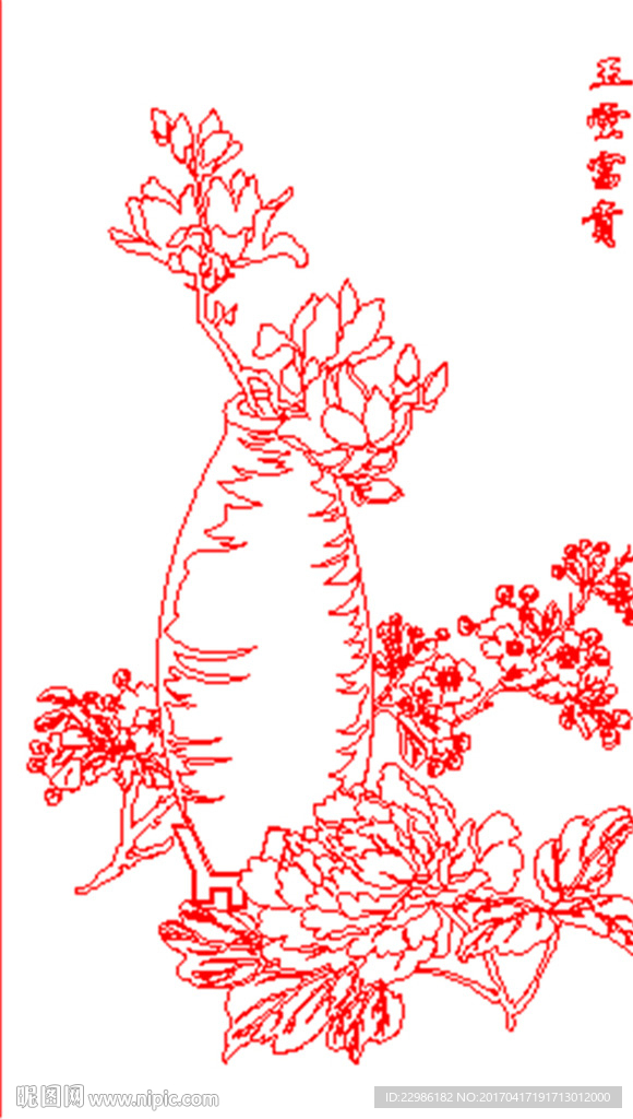 牡丹花鸟矢量线条图