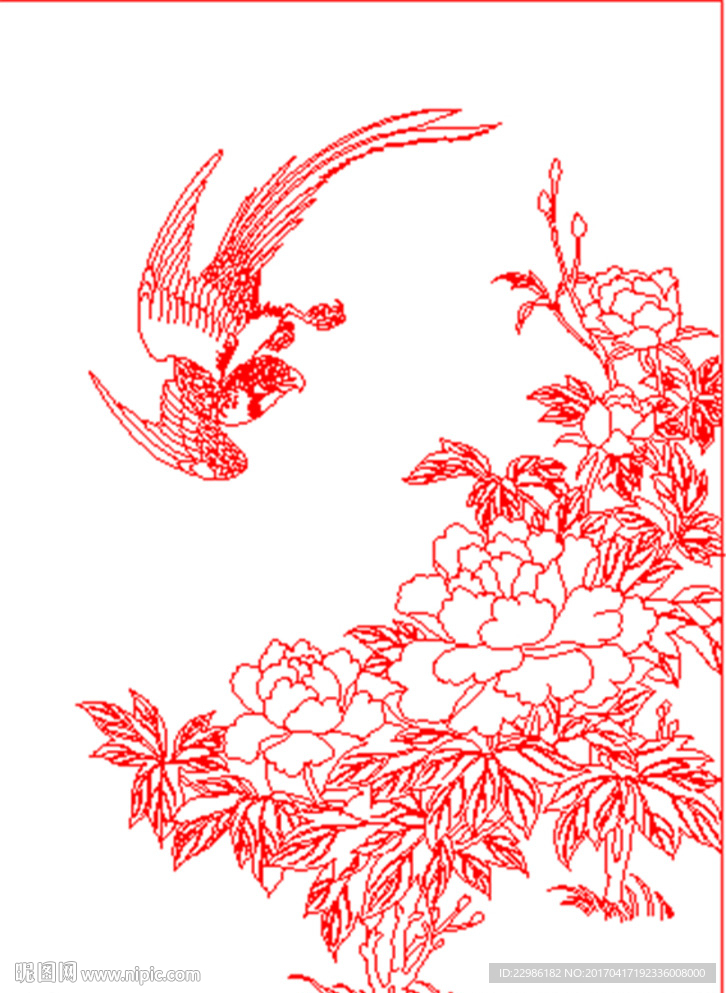牡丹花鸟矢量线条图