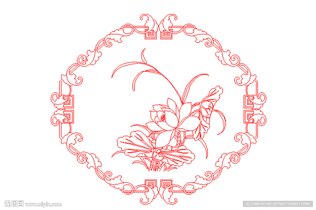 荷花矢量线条图