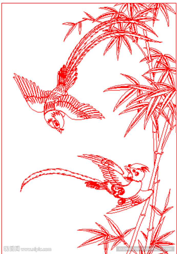 竹子鸟矢量线条图