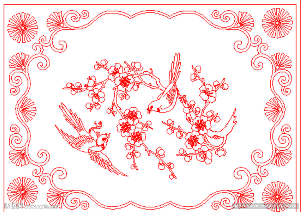 梅花花鸟矢量线条图
