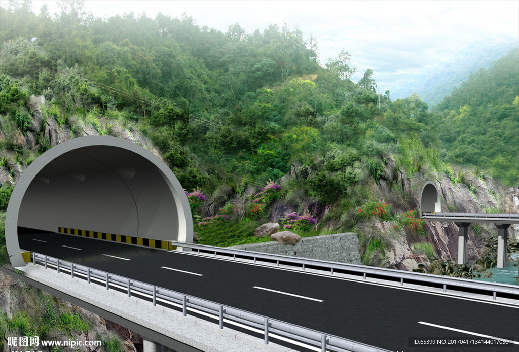 道路双隧道出入口景观效果图