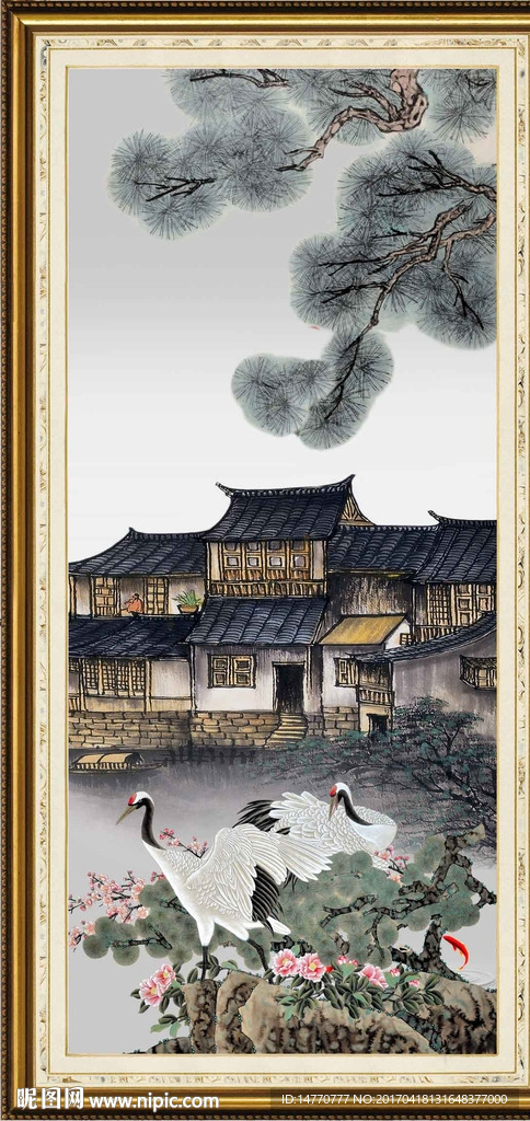 烟雨江南仙鹤图